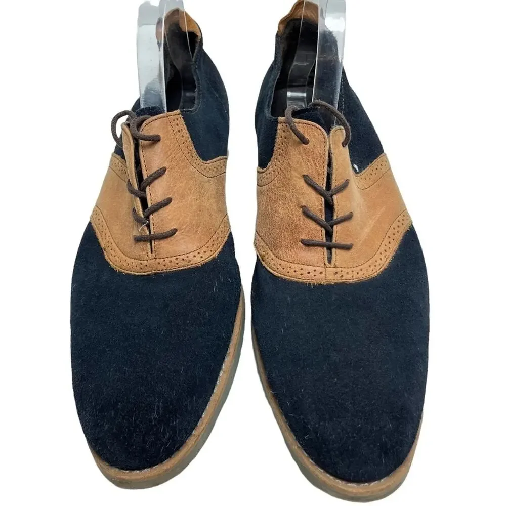 JD FISK Navy Blue Saddle Tan Genuine Leather Suede Dress Oxford shoes sz 11
